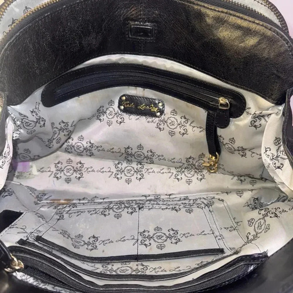 Kate Landry Luxury Classic Designer Multi Pocketed Buckle Black Leather Handbag - Picture 5 of 15